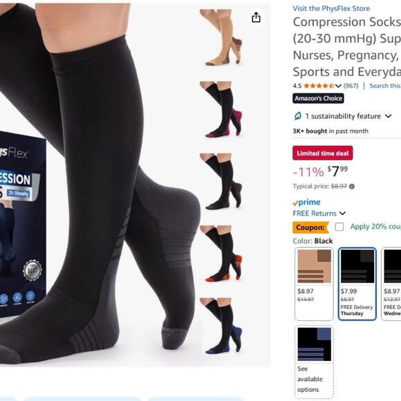 Compression Socks, Black, Size S/M - Picture 2 of 2